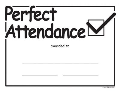 100 Percent Attendance Award—The Recognition for Consistency and Dedication